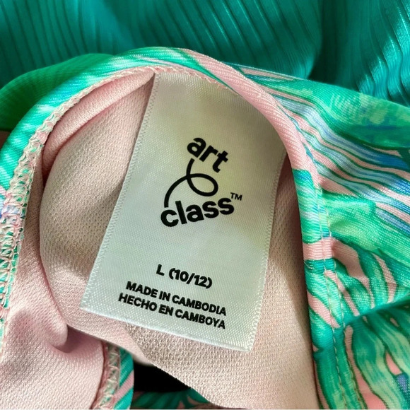 Art Class Girls' Floral Printed Tropical Twist Swimsuit  Light Blue L(10/12) - Picture 4 of 7